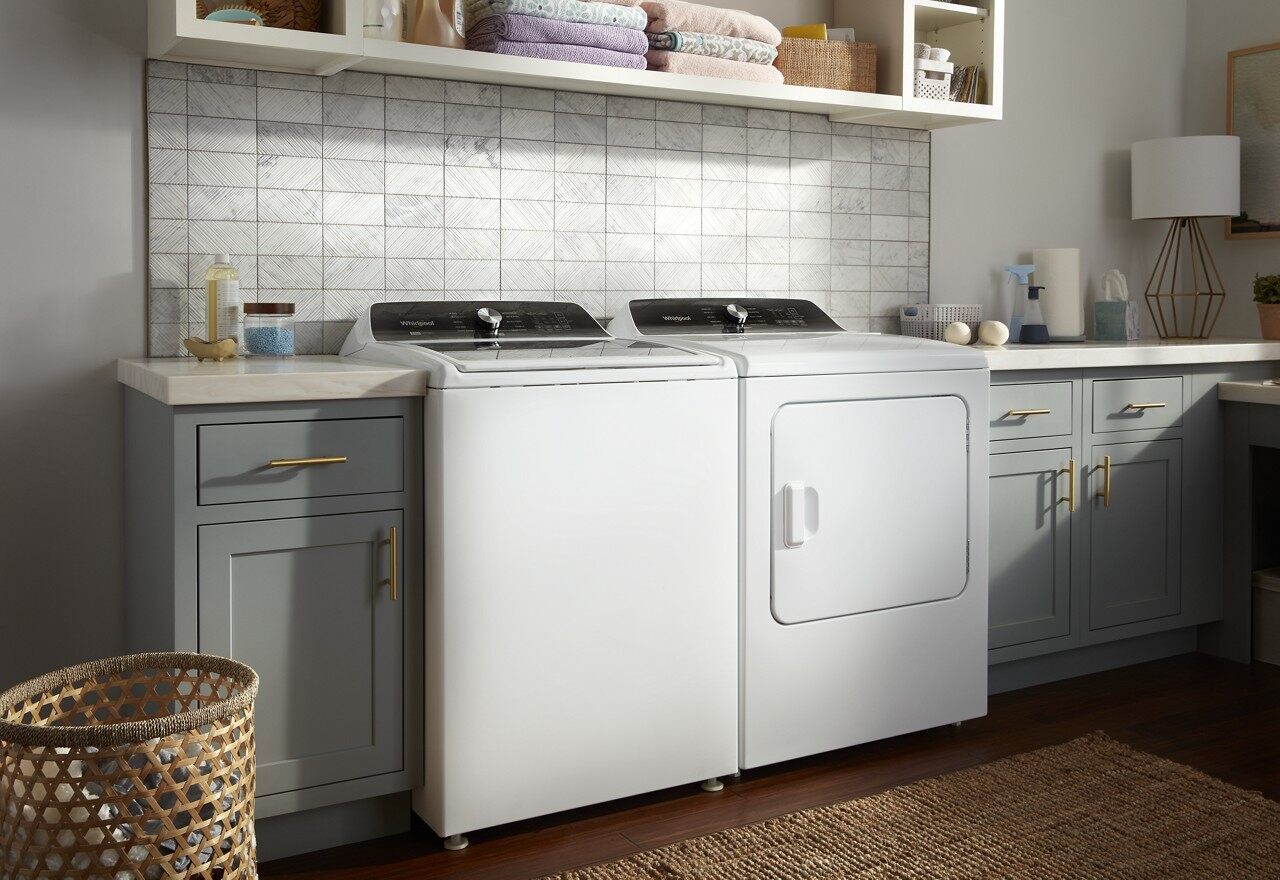 Whirlpool® washer and dryer in a laundry room